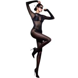 RUIBAVYA Bodystocking Nylon Damen Catsuit Lange Ärmel Ganzkörper Strumpfhosen Rundhalsausschnitt Jumpsuit Frauen Bodysuit-Schwarz von RUIBAVYA