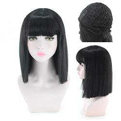 14inch Straight Black White Pink Red Blue Short Bob Wigs For Women Synthetic Hair Anime Cosplay Party Wig With Bangs 8 Colors OneSize black von RUIRUICOS