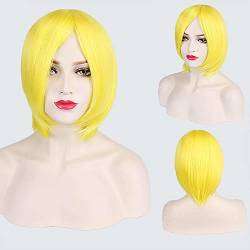 Thick Short Bob Wig Cosplay Costume Synthetic Hair Pink Orange Yellow Grey Black White Blue Purple Wigs For Women OneSize yellow von RUIRUICOS