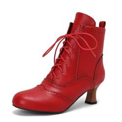 RUKOEVIM DaHerren Jahrgang Victorian Stiefel 70s Schnüren Kitten Heel Kn?chel Stiefel Costume Renaissance Mid Heel Dress Stiefel Red Size 49 von RUKOEVIM