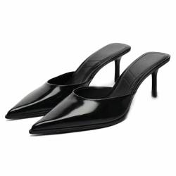 RUKOEVIM Fashion Kitten Heels Dress Pumps for Women Closed Pointed Toe Mules Pumps Slip On Backless Sandals Slingback Heeled Mules Mid-Heels Dress Party Shoes Black size 35 von RUKOEVIM