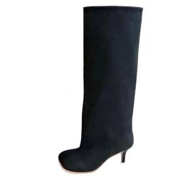 RUKOEVIM Women's Knee High Boots Nude Suede Boots Wide Calf Stylish Boots Square Toe Long Boots Fall Winter Stiletto High Heels Pull On Tall Boots Fashion Casual Cute Slouchy Boots Pu-black Size 44 von RUKOEVIM