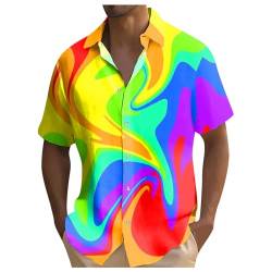 Hemd Herren Kurzarm Regenbogen LGBT Regenbogenhemd Shirt Sommerhemd Kurzarmhemd Rainbow Shirt Freizeithemden Umlegekragen Funky Hawaiihemd Button Down Hemden LGBTQ Tshirt von RUMAOZIA