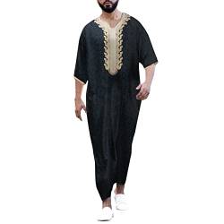 RUMAOZIA Kaftan Herren Muslim Araber Herren Thobe Thawb Caftan Robe - Mittlerer Osten Dubai Kleider Gebetskleidung für Männer Ständer Hals Applique Lange Ärmel Saudi Kandoura Islamisch Robe von RUMAOZIA