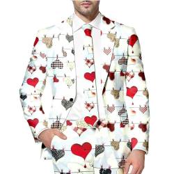 RUMAOZIA Valentinstag Anzug Herren Slim Fit Anzugjacke mit Herz-Print Abendessen Jacke Elegante Hochzeits-Smokingjacke Schwarz Rot Smoking Herrenanzug Party Suits Abschlussball Party Blazer von RUMAOZIA