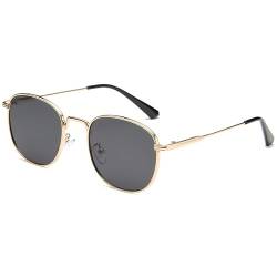 RUNHUIS Klassische Quadratische Sonnenbrille für Herren Damen Vintage Runde Brille mit Metallrahmen und UV400-Schutz (Gold/Schwarz) von RUNHUIS