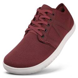 RUOMU Unisex Barfußschuhe Knit Barfuss Schuhe - Damen Herren Minimalistische Weit Barfussschuhe, Zero-Drop Barfuss Minimal Schuhe, Rotwein, Gr.37 von RUOMU