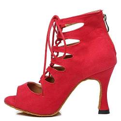 RUYBOZRY Damen Schnürschuhe Latein Schuhe Tanzstiefel Ballsaal Party Stiefeletten mit Reißverschluss,YCL456-Rot-8.5-5059,EU41 von RUYBOZRY