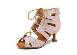 RUYBOZRY Damen Schnürschuhe Latein Schuhe Tanzstiefel Ballsaal Party Stiefeletten mit Reißverschluss Salsa Schuhe Damen,YCL570-Rosa-7.5,EU39 von RUYBOZRY
