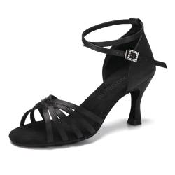 RUYBOZRY Latein Tanzschuhe Damen Satin Standard Tanzschuhe Salsa Tanzschuhe Damen,802QB-Schwarz-7,EU42 von RUYBOZRY