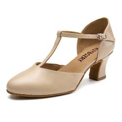 RUYBOZRY Tanzschuhe Damen Standard und Latein Geschlossen Bachata Tango Tanzschuhe Salsa Ballsaal Tanz Sandalen,YCD29-Beige-6-Suede Sole,EU 38.5 von RUYBOZRY