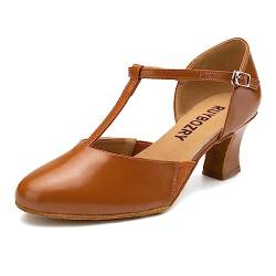 RUYBOZRY Tanzschuhe Damen Standard und Latein Geschlossen Bachata Tango Tanzschuhe Salsa Ballsaal Tanz Sandalen,YCD29-Braun-6-Suede Sole,EU 37 von RUYBOZRY