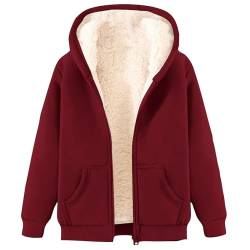 RUYUUEQ Winterjacke Damen Warm Fleecejacke Winter Sweatjacke mit Kapuze Plüschjacke Lässige Wintermantel mit ReißVerschluss Große Größen Kapuzenpullover mit Taschen Übergangsjacke (XL) von RUYUUEQ