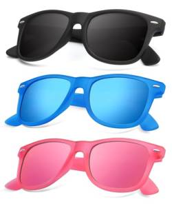 RWCHCWRH Polarisierte Sonnenbrille für Damen und Herren, mattes Finish, farbige Spiegelgläser, UV-blockierend, 3 Stück, Schwarz/Rosa/Blau, Eisblau, Multicoloured von RWCHCWRH