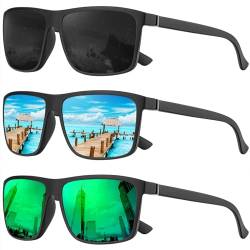 RWCHCWRH Polarisierte Sonnenbrille für Damen und Herren, mit UV-Schutz zum Fahren, Angeln, Golfen, 3 Stück, (3er-Pack) Schwarz/Eisblau/Grün von RWCHCWRH