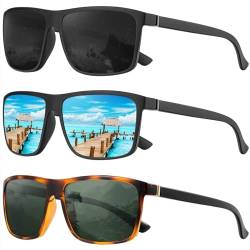 RWCHCWRH Polarisierte Sonnenbrille für Damen und Herren, mit UV-Schutz zum Fahren, Angeln, Golfen, 3 Stück, (3er-Pack) Schwarz/Eisblau/Leopard & G15 von RWCHCWRH