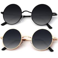 RWCHCWRH Runde polarisierte Sonnenbrille für Herren und Damen, Retro, Metall, Hippie-Stil, kreisförmig, UV-Schutz, B27 schwarzer Rahmen, Farbverlauf, schwarze Linse + goldener Rahmen, 47 Millimeters von RWCHCWRH