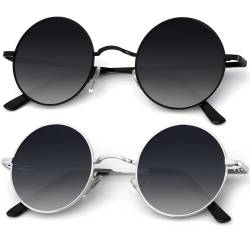 RWCHCWRH Runde polarisierte Sonnenbrille für Herren und Damen, Retro, Metall, Hippie-Stil, kreisförmig, UV-Schutz, B28, schwarzer Rahmen, Farbverlauf, schwarze Linse + silberfarbener Rahmen, 47 von RWCHCWRH