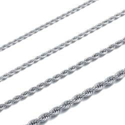 RWQIAN Kordelkette Herren Silber Kette Edelstahl verdrehte kette 3mm Damen Halskette 60CM von RWQIAN