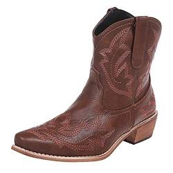 RYTEJFES Cowboy Stiefeletten Damen Leder Vintage Anti-Rutsch Stiefeletten mit Absatz Festival Ankle Boots Cowboystiefel Weiß 43 Cowboy Boots 39 Braun Beige 38 Schwarz Westernstiefel Gr.35-43 von RYTEJFES