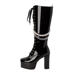 RYTEJFES Damen Stiefel Rutschfester Winter Vintage Stiefel Warme Bequeme Overknee Stiefel Boots Sexy Elegant Knee High Boots Schwarze Schwarz Kniehohe Stiefel Festival Overknees Stiefel von RYTEJFES