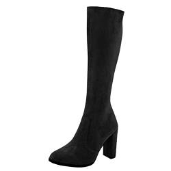 RYTEJFES Damen Stiefel Sexy Elegant Warme Stiefel Rutschfester Winter Knee High Boots Overknee Boots Bequeme Vintage Overknee Stiefel 39 Schwarze Winterboots Festival Schnürstiefel von RYTEJFES