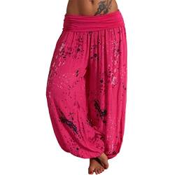 RYTEJFES Haremshose Damen Pumphose mit Blumenmuster Loose Weite Bein Hosen Sommer Beiläufig Yogahosen Hippie Baggy Pluderhose Sommerhosen Damen Leicht Und Luftig Strandhose Boho Harem Hosen von RYTEJFES