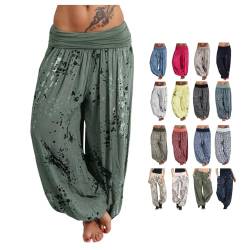 RYTEJFES Haremshose Damen Pumphose mit Blumenmuster Loose Weite Bein Hosen Sommer Beiläufig Yogahosen Hippie Baggy Pluderhose Sommerhosen Damen Leicht Und Luftig Strandhose Boho Harem Hosen von RYTEJFES