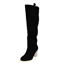 RYTEJFES Kniehohe Stiefel Damen Winter Sexy Warme Boots Bequeme mit Absatz Knee High Boots Overknee Stiefel Elegant Rutschfester Stiefel Schwarz Schwarze Kniehohe Stiefel Festival Overknees Stiefel von RYTEJFES