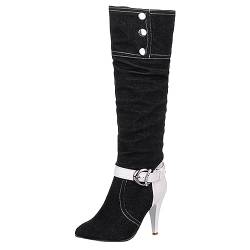 RYTEJFES Overknees Stiefel Damen Vintage Rutschfester Sexy Overknee Boots Bequeme Warme Stiefel Overknee Stiefel Elegant Winter Knee High Boots Gothic Braun Overknees Stiefel Schwarze Kniehohe Stiefel von RYTEJFES