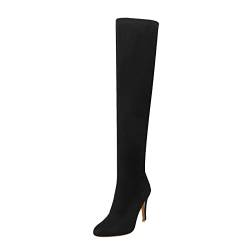 RYTEJFES Overknees Stiefel Damen Winter Warme mit Absatz Boots Elegant Rutschfester Overknee Boots Overknee Stiefel Vintage Bequeme Knee High Boots Xxl Schwarz Overknees Stiefel Schwarze Schnürstiefel von RYTEJFES