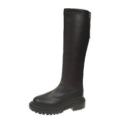 RYTEJFES Stiefel Damen Bequeme Vintage Winter Overknee Stiefel Rutschfester Warme Boots Knee High Boots mit Absatz Elegant Overknee Boots 41 Braun Schnürstiefel Schwarz Overknees Stiefel von RYTEJFES