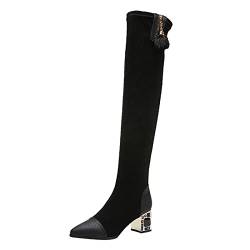 RYTEJFES Stiefel Damen mit Absatz Rutschfester Elegant Stiefel Winter Vintage Overknee Boots Boots Sexy Bequeme Overknee Stiefel 45 39 Kniehohe Stiefel Braun Schnürstiefel von RYTEJFES