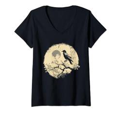 Damen Rabe Mond Krähe Natur T-Shirt mit V-Ausschnitt von Rabe Cottagecore Krähe Outfits