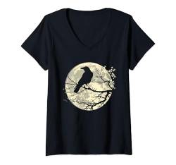 Damen Rabe Mond Krähe Natur T-Shirt mit V-Ausschnitt von Rabe Cottagecore Krähe Outfits