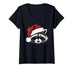 Damen Lustiger Weihnachtsmann-Waschbär auf Marry Christmas Waschbär T-Shirt mit V-Ausschnitt von Raccoon Christmas for kids, women & men