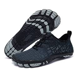 Racqua Wasserschuhe Neoprenschuhe Atmungsaktiv Barfußschuhe Meeresschuhe Schwimmschuhe Strandschuhe Aquaschuhe Surfschuhe Schnelltrocknend rutschfeste Badeschuhe Für Damen Herren grau und schwarz 45 von Racqua