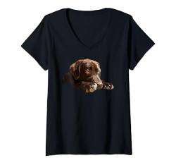 Damen Brauner Labrador Retriever Schokoladenlabor Mama Hund Papa T-Shirt mit V-Ausschnitt von Raf THE ARTIST Designs
