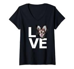 Damen Chihuahua Love Langhaar Chiwawa Langhaarige Welpe Hundeliebhaber T-Shirt mit V-Ausschnitt von Raf THE ARTIST Designs