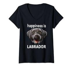 Damen Happiness Is Labrador Puppy Retriever Black Lab Dog Mama Papa T-Shirt mit V-Ausschnitt von Raf THE ARTIST Designs