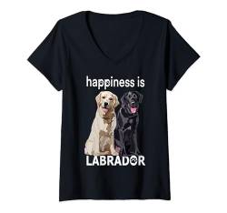 Damen Happiness Labrador Schwarz Gelb Golden Retriever Hund Mama Papa T-Shirt mit V-Ausschnitt von Raf THE ARTIST Designs
