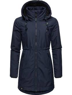 Ragwear Damen Wintermantel Warmer Parka lang wasserdicht mit Abnehmbarer Kapuze Dakkota Navy Gr. S von Ragwear