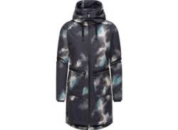 Wintermantel RAGWEAR "Holstic Print" Gr. S (36), schwarz Damen Mäntel Gemusterter Winter Kurzmantel mit Kapuze von Ragwear