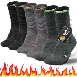 Rahhint Merino Wolle Wandersocken Winter Thermosocken Dick Trekkingsocken für Herren Damen Kinder Anti-Blasen Kompression Wasserfeste Gepolstert Laufsocken Sportsocken von Rahhint