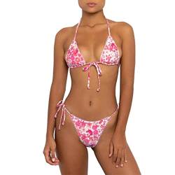 Bikinis Badeanzug Set für Damen Bademode Triangel Badeanzug Tie String Tanga, Floral Red, Medium von Rajputana