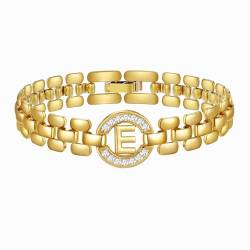 Rajputana Initialen-Armband, 14 Karat Vergoldete Buchstaben-Armbänder für Frauen, Dickes Armreif-Armband aus Gold mit Initialen für Frauen Alphabet-Armband Schmuck Initiale E Charm-Kette von Rajputana