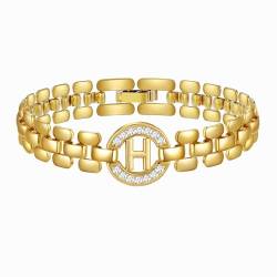 Rajputana Initialen-Armband, 14 Karat Vergoldete Buchstaben-Armbänder für Frauen, Dickes Armreif-Armband aus Gold mit Initialen für Frauen Alphabet-Armband Schmuck Initiale H Charm-Kette von Rajputana