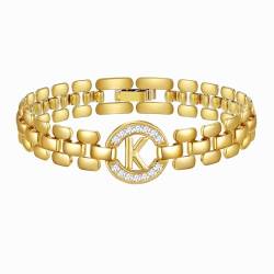 Rajputana Initialen-Armband, 14 Karat Vergoldete Buchstaben-Armbänder für Frauen, Dickes Armreif-Armband aus Gold mit Initialen für Frauen Alphabet-Armband Schmuck Initiale K Charm-Kette von Rajputana