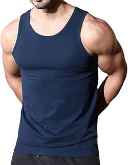 Herren Tanktop Gym Stringer Shirt Baumwolle Muskel Fitness Tanks Fitness Ärmelloser T-Shirt 01 Navy blau L von Rane Sports