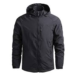 Herren Regenjacke Herren Wasserdicht Atmungsaktiv Große Größen Windbreaker Regenmantel mit Kapuze Sport Jacken Leicht Sonnenschutz Regenanzug Mantel für Sommer Herbst Outdoorjacke (Schwarz, XXXXXL) von Raopuzi